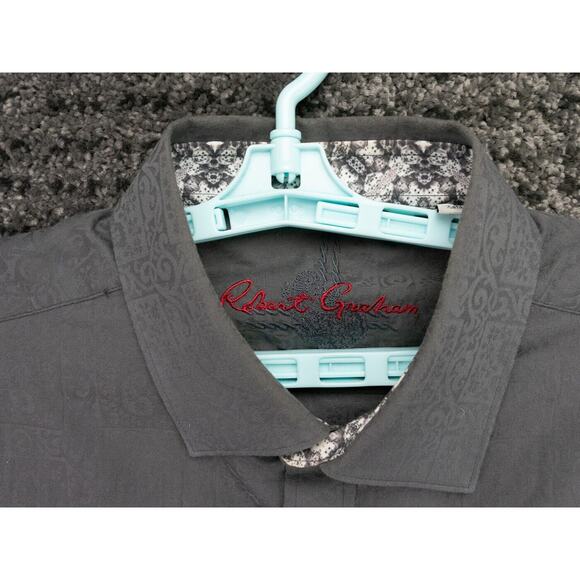 Robert Graham Shirt Mens Large Gray Jacquard Flourish Geomteric Print Designer - Picture 5 of 16